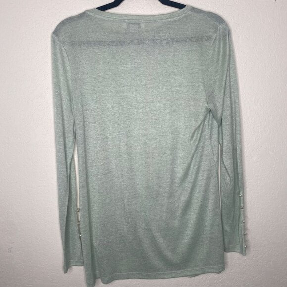 Simply Noelle Womens S/M Light Green Knotted Long Sleeve Top W/Pearl Buttons - Picture 3 of 7